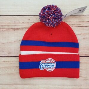 Los Angeles Clippers Beanie Hat Cap One Size Red Blue NBA Basketball Pom Mens‎